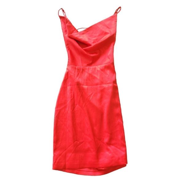 MESHKI Corvette Red Silky Satin Cowl Neck Corset Back Tie Mini Dress Size XS - Picture 2 of 12